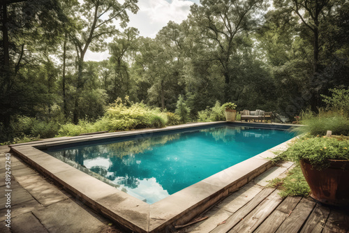 Pool by the house. Generative ai. © VisualProduction