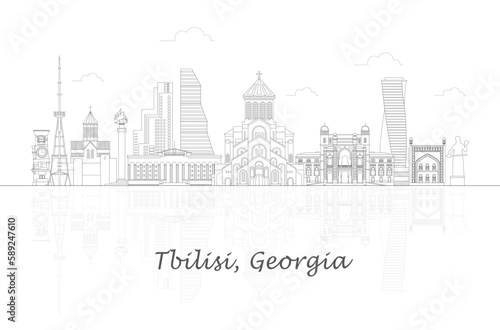 Outline Skyline panorama of city of Tbilisi, Georgia - vector illustration