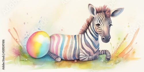 colorful watercolor zebra illustration Generative AI art