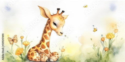colorful watercolor giraffe illustration Generative AI art