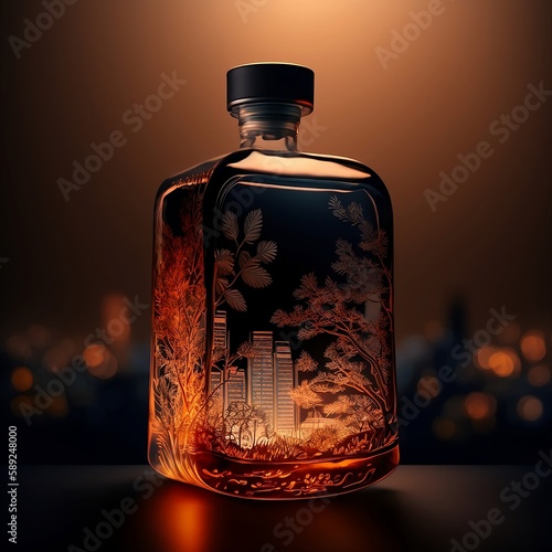 Japanese whiskey bottle. Generative AI.