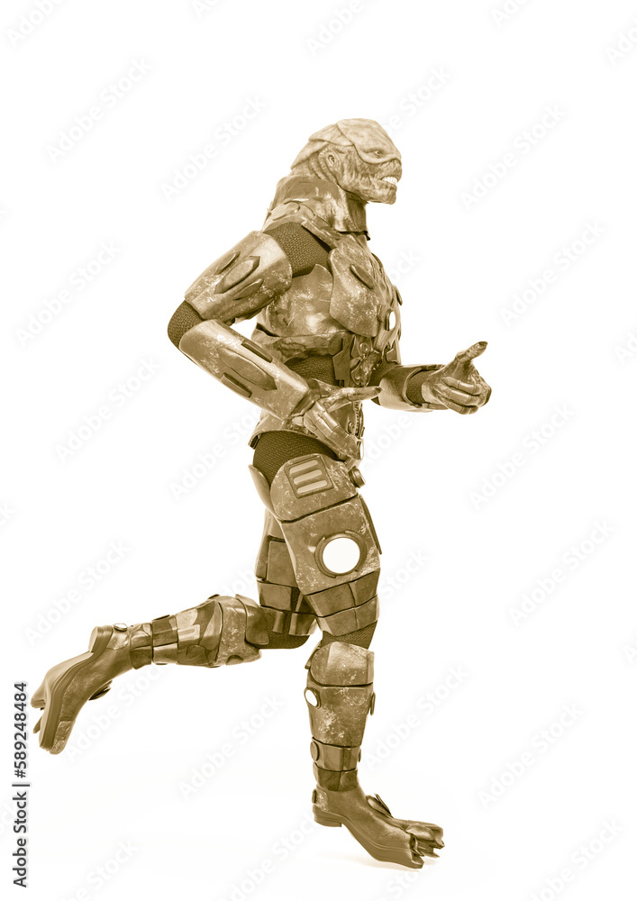 reptilian officer jogging in white background reptilian officer jogging in white background