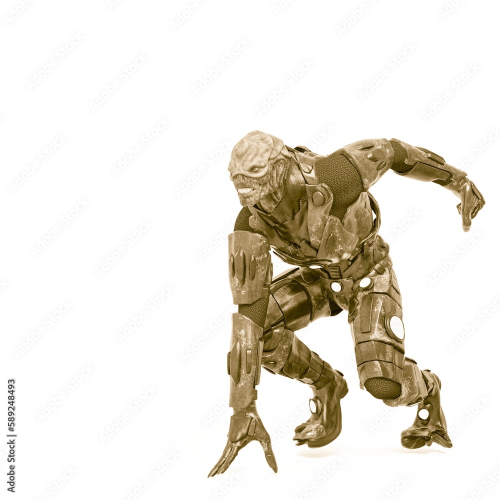 reptilian officer is ready for actionin white background reptilian officer is ready for actionin white background
