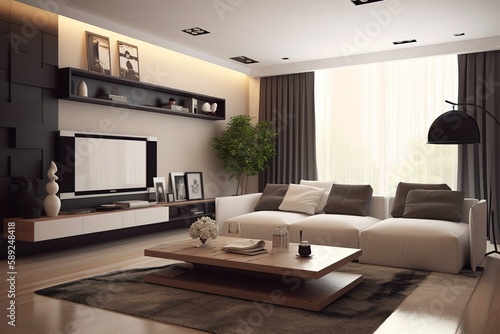 Living room in luxury home   Design Scandinavian interior of living room   luxury living room interior and decoration   modern living room   beautiful apartment  interior  Generative AI