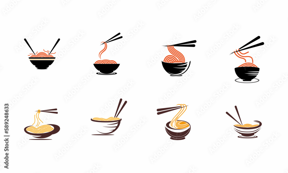 set of noodle vector icon