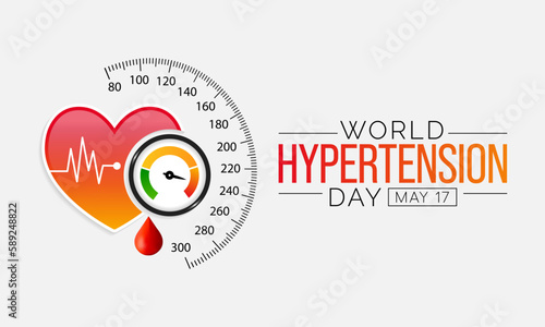 World Hypertension day is observed every year on May 17th. High blood pressure, also called hypertension, is blood pressure that is higher than normal. Vector illustration.