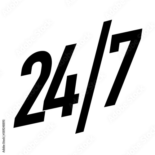 24 hours open sign black color style isolated on white background. Clock, stopwatch, cooking time label. vector 10 eps