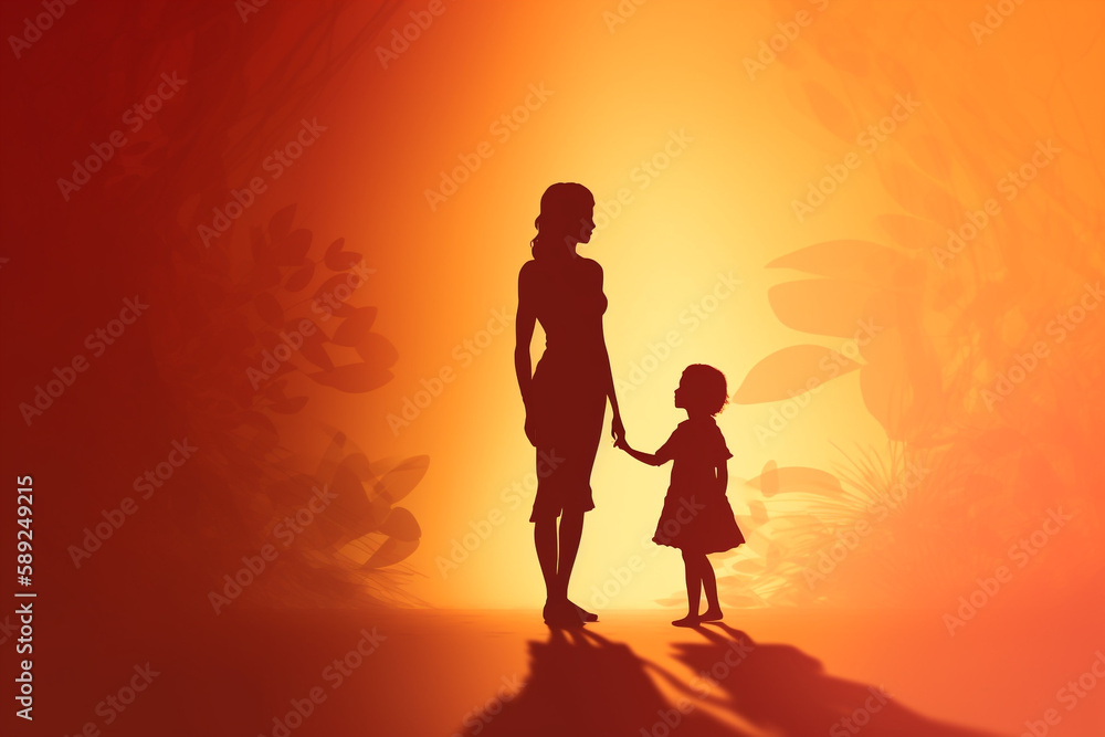Mothers day concept. Abstract colorful illustration of mother and child. Generative AI Mothers day concept. Abstract colorful illustration of mother and child. Generative AI