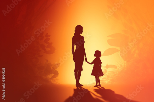 Mothers day concept. Abstract colorful illustration of mother and child. Generative AI