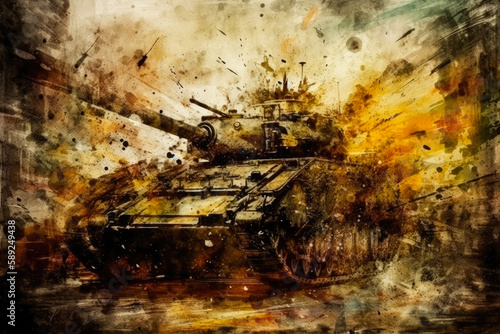 A tank drawn in an abstract style. War concept. Created with Generative AI.