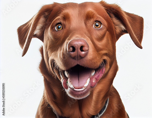 Happy and healthy dog. On a white background. generative AI