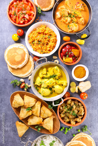 assorted indian food selection- top view