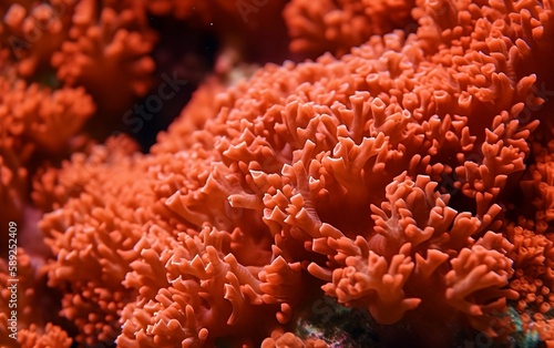 Red coral reef in the sea. Generative AI technology.