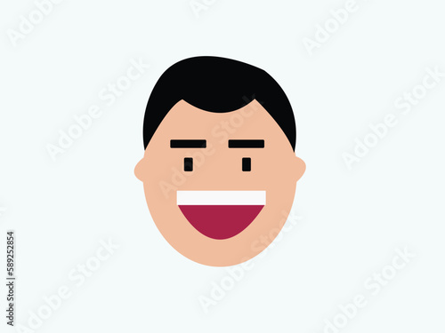 Illustration of a head of a man on a white background, Vector illustration of the face of a cartoon, young man avatar character, stand up comedy male laughing funny hilarious cartoon character