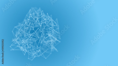 Abstract geometric blue 3d molecular mesh illustration of a plexus sphere with depth of field
