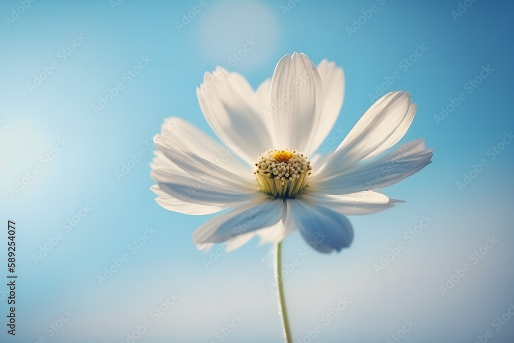 Fototapeta premium Single flower in the soft blue sky. Generative ai.
