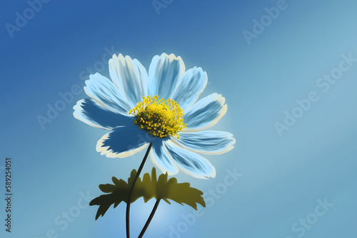 Single flower in the soft blue sky. Generative ai.