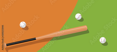 baseball game on grass and dirt ground in the field, baseball bat and ball