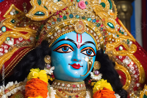 Beautifully decorated Hindu Lord Balarama idol during the Rath Yatra Festival. Ai generative photo