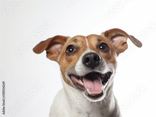 Happy puppy dog smiling on isolated white background. Studio shot dog. Generative AI. © Bold24