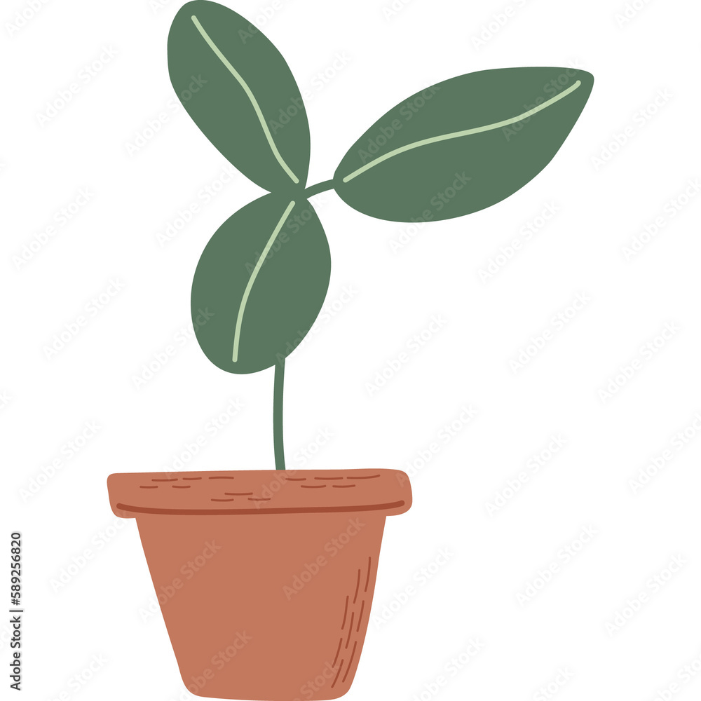 Flowerpot with sprout.Simple plant with green leaves in brown pot. Green sprouts growing out from soil. Hand drawn vector illustration. Flowerpot with sprout.Simple plant with green leaves in brown pot. Green sprouts growing out from soil. Hand drawn vector illustration.