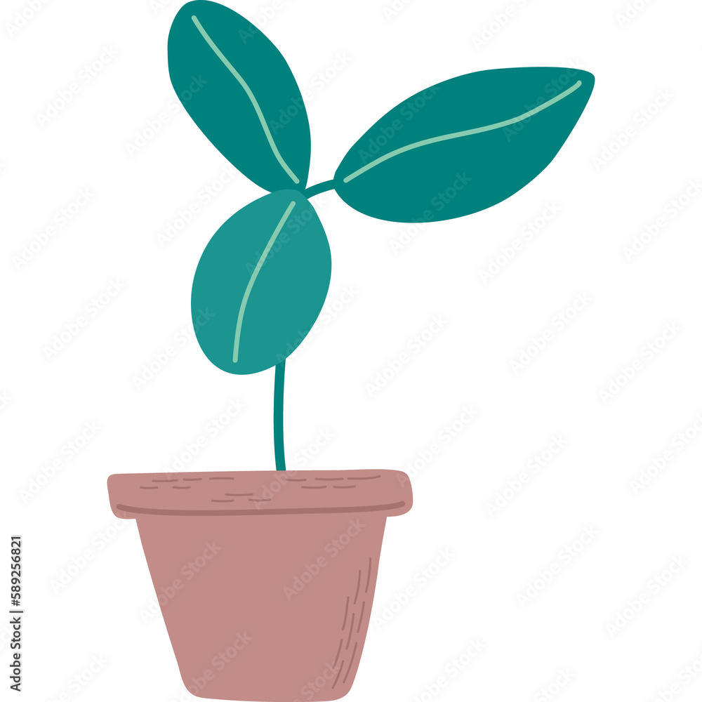 Flowerpot with sprout.Simple plant with green leaves in brown pot. Green sprouts growing out from soil. Hand drawn vector illustration. Flowerpot with sprout.Simple plant with green leaves in brown pot. Green sprouts growing out from soil. Hand drawn vector illustration.