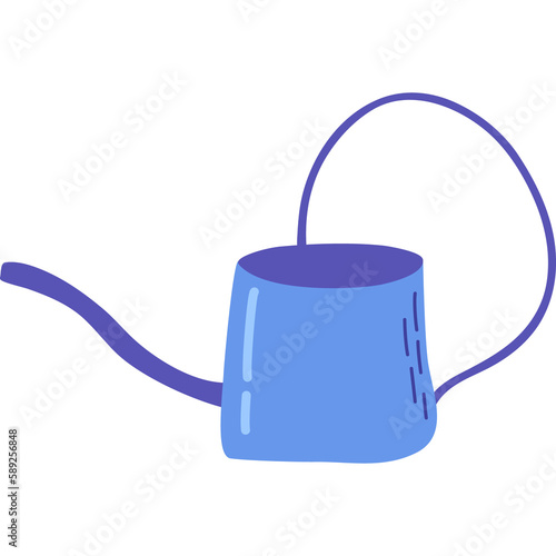 Stylish metal watering can. Modern gardening tool or agricultural implement used in horticulture and plant cultivation. Hand drawn vector illustration 