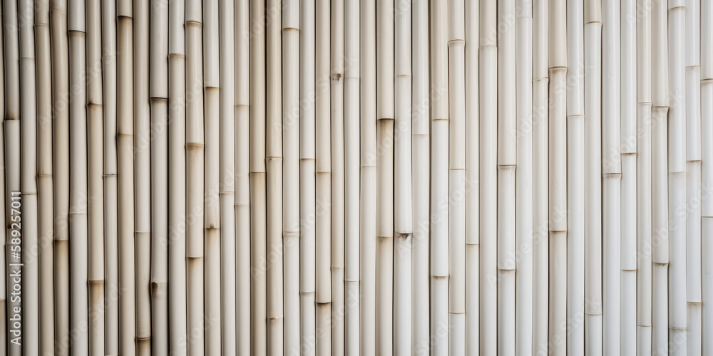 Fototapeta premium White bamboo fence. Wooden texture. Abstract background. Generative AI