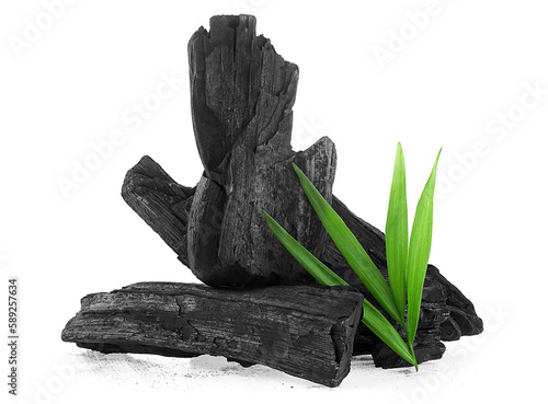 Canvastavla Natural wooden charcoal or traditional hard wood charcoal isolated on a white background