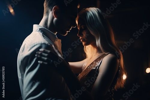 Young lovely couple in disco club. Generative AI. photo