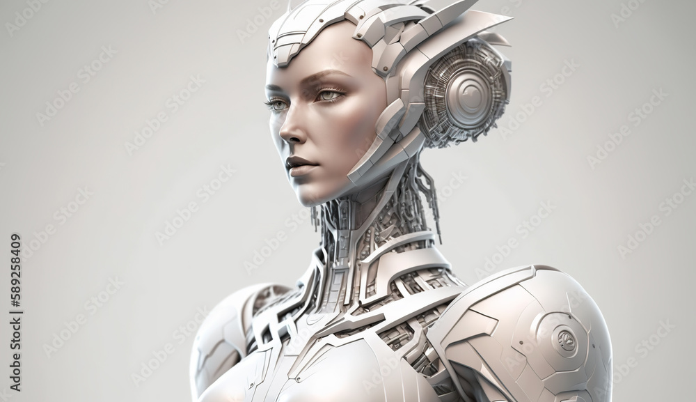 Robot woman on white background. Generative AI. Robot woman on white background. Generative AI.