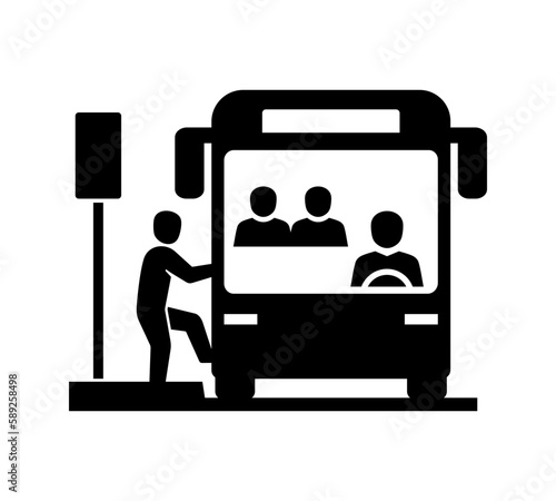 Passenger Getting on Bus Vector Icon