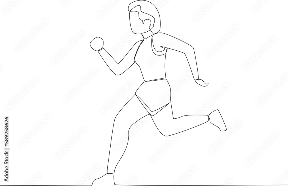 A woman running in the morning. Park activities one-line drawing