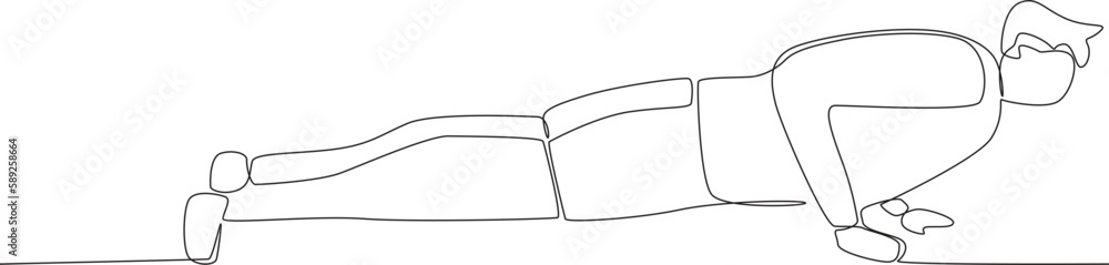 A man doing push-ups outdoors. Park activities one-line drawing A man doing push-ups outdoors. Park activities one-line drawing