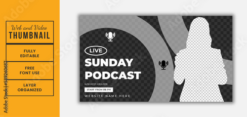 Live Sunday podcast promotional digital marketing agency editable video web thumbnail design eps vector file