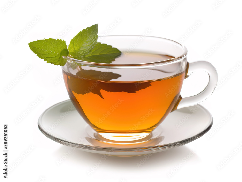 Cup of tea with mint isolated on white background. Cup of tea with mint isolated on white background.