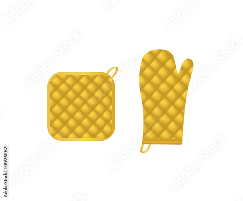 Yellow  oven mitt and pot holder. vector