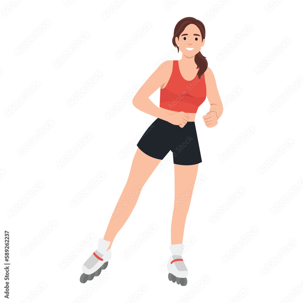 Beautiful woman riding on roller skates. Vector illustration on white background. Sports concept. Beautiful woman riding on roller skates. Vector illustration on white background. Sports concept.