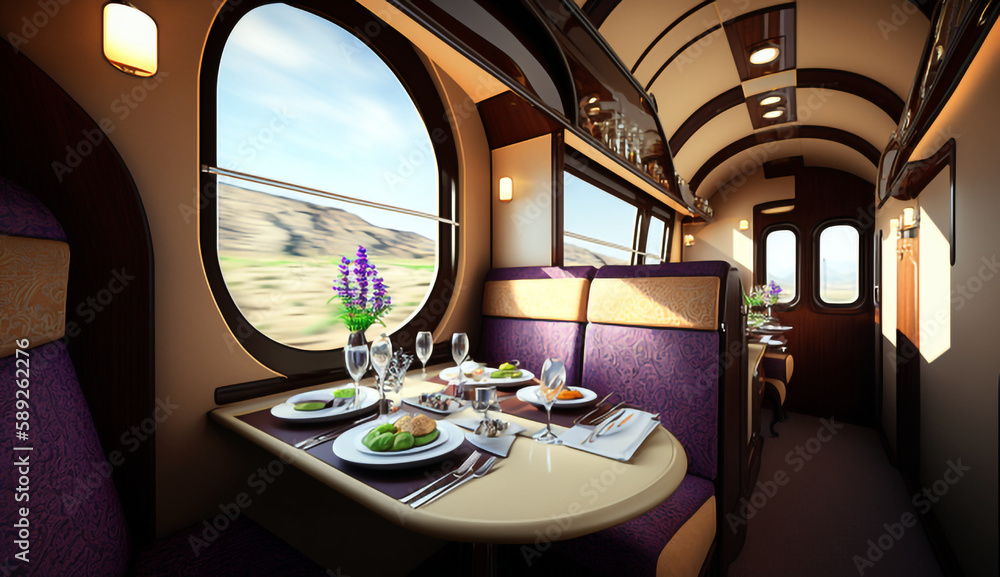 The interior of a luxury train car The interior of a luxury train car
