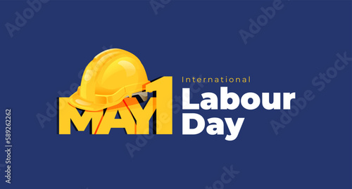 International labour Day May 1 Banner With Safety Helmet Illustration Concept