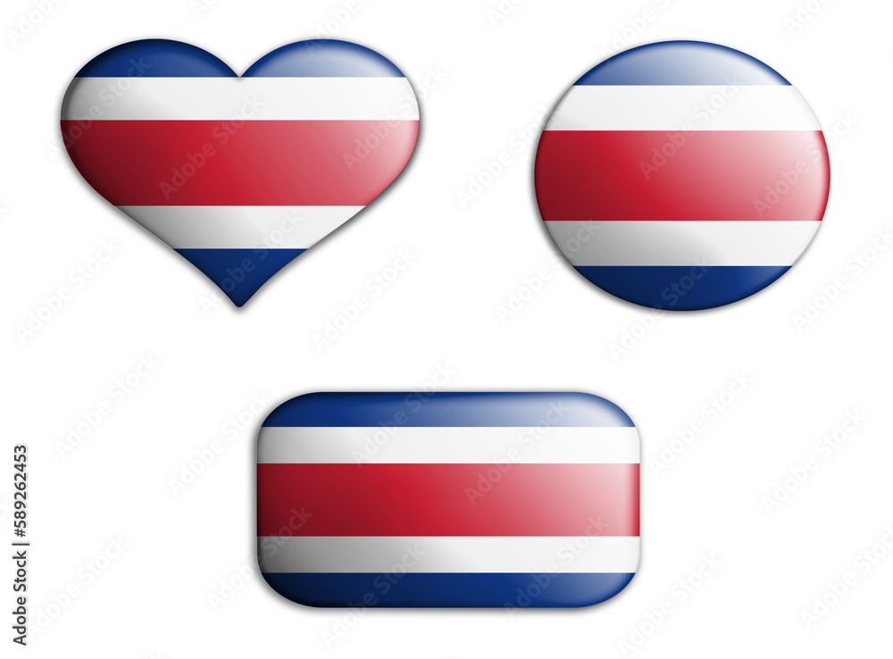 Fototapeta premium colorful national art flag of costa rica figures bottoms on a white background . concept collage. 3d illustration