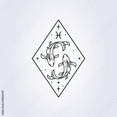 pisces zodiac astrology horoscope vector line art illustration design