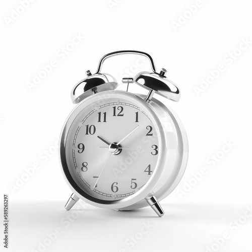 alarm clock isolated on white table background..