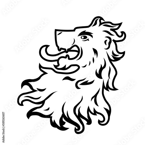 Fototapeta Naklejka Na Ścianę i Meble -  Heraldic lion head. Symbol, sign, line, icon, silhouette, tattoo. Isolated vector illustration.