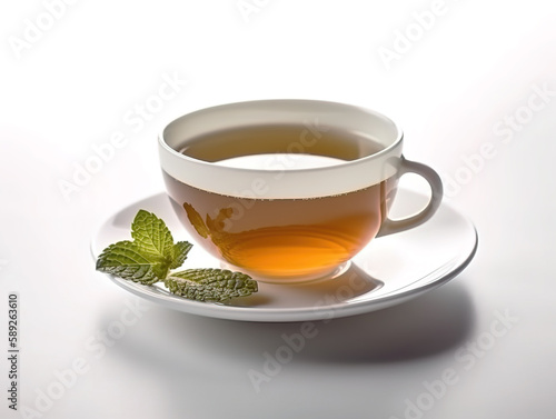 Cup of tea with mint isolated on white background.