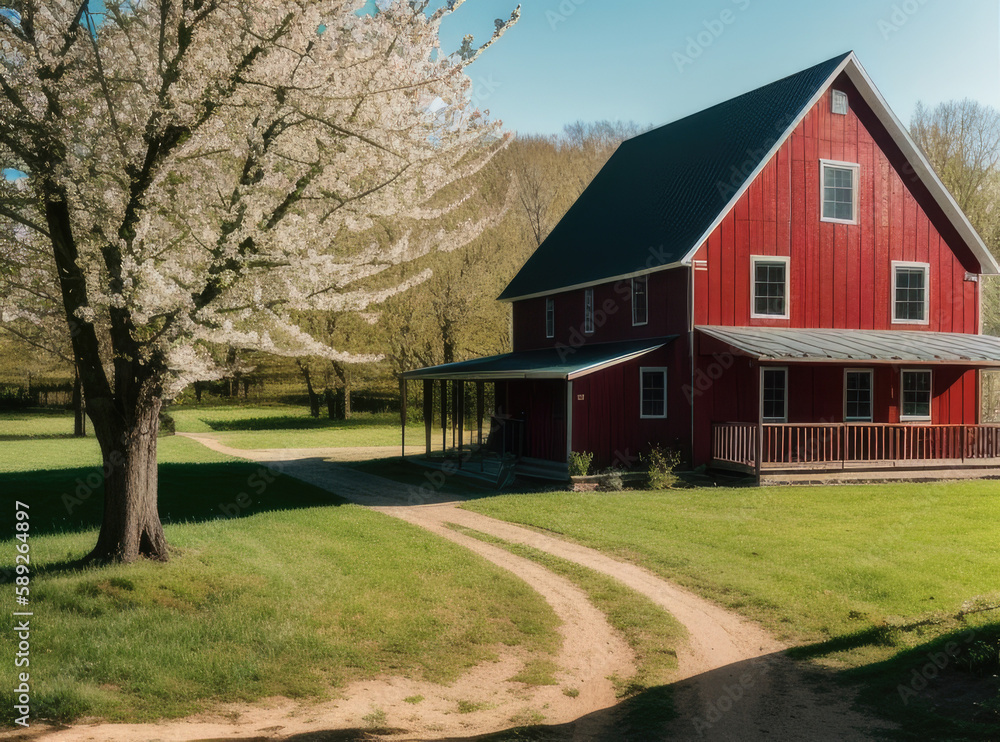 Obraz premium red barn in autumn