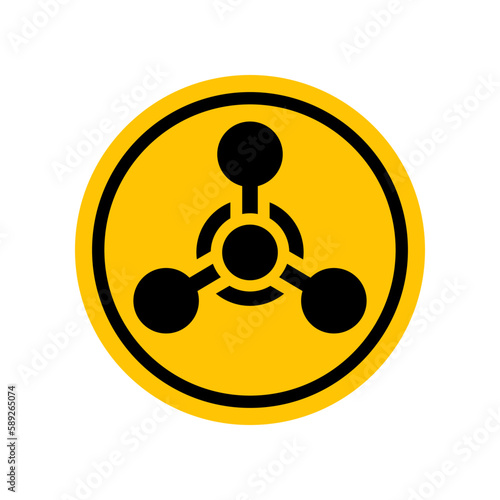 Chemical weapon sign. Black danger icon on yellow round symbol. Vector illustration of chemical hazard. Hazard symbol. Danger pictogram, circle warning sign icon. Informing about risk and caution.