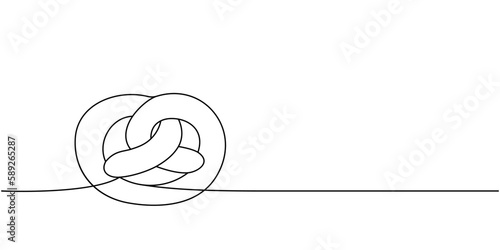 Pretzel one line continuous drawing. Bakery pastry products continuous one line illustration. Vector minimalist linear illustration.
