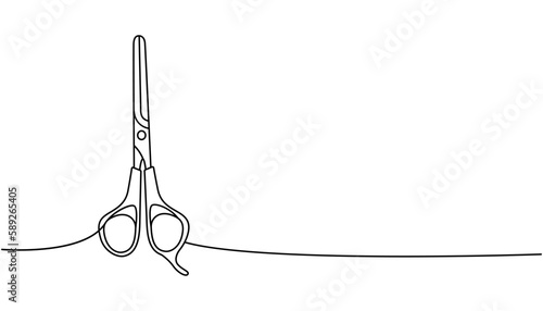 Hairdresser scissors one line continuous drawing. Barber shop and hairdresser tools continuous one line illustration. Vector linear illustration.