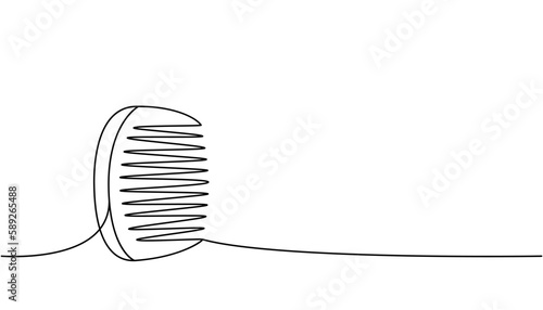 Comb, wooden hair comb, hair brush one line continuous drawing. Barber shop and hairdresser tools continuous one line illustration.